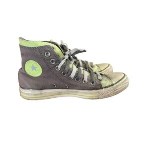 Converse Chuck Taylor All Stars Gray and Neon Green Mid Top Shoes Sz 7 / Sz 9